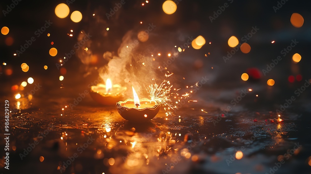 Beautiful Diwali visuals with firecrackers, Diwali candles celebration Beautiful Diwali visuals with firecrackers, Diwali candles celebration