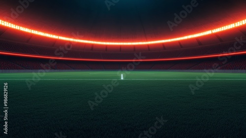 Cricket stadium, neon boundary lines and litup audience, night match atmosphere, 3D illustration photo