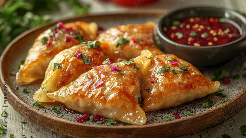 Delicious Fried Dumplings with Spicy Dipping Sauce Delicious Fried Dumplings with Spicy Dipping Sauce