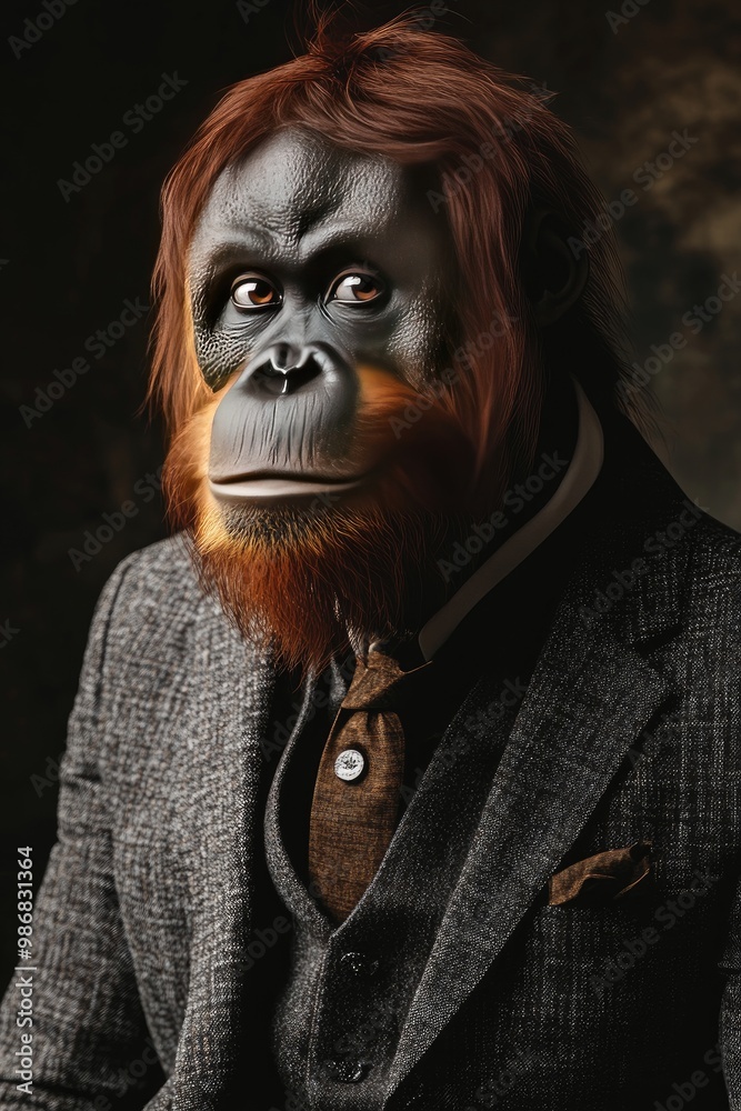 Orangutan in a Suit with a Serious Expression Orangutan in a Suit with a Serious Expression