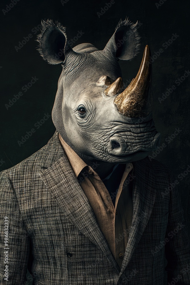 Obraz premium A Rhinoceros Dressed in a Suit and Tie