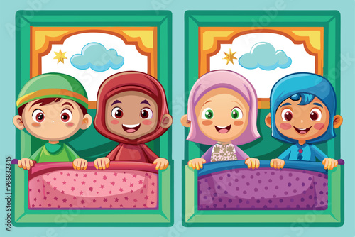 Happy Muslim kid cartoon
