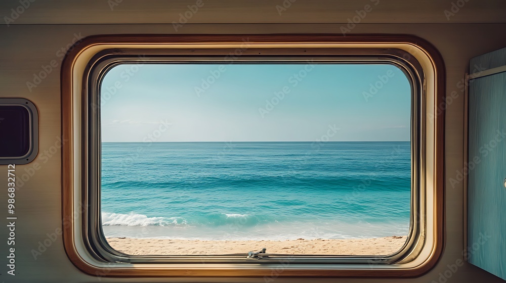 Naklejka premium View of the ocean through a window from a peaceful space