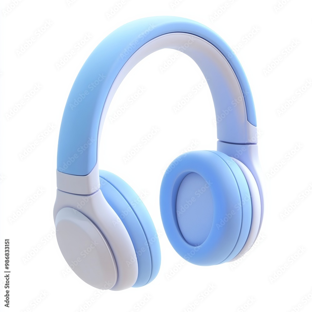 A clean, pastel-colored 3D design of a blue audio headset icon, symbolizing modern digital sound, set against a white backdrop A clean, pastel-colored 3D design of a blue audio headset icon, symbolizing modern digital sound, set against a white backdrop