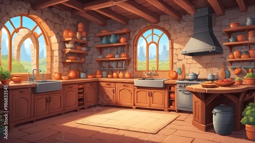 Cozy Castle Kitchen Cartoon Background Design