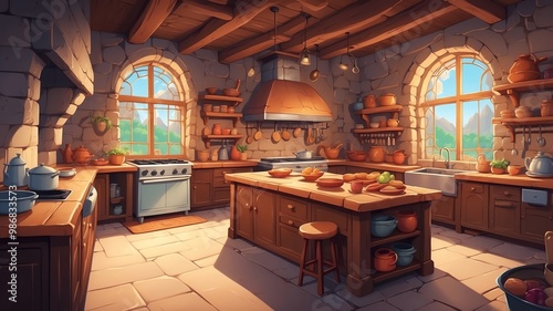 Cozy Castle Kitchen Cartoon Background Design