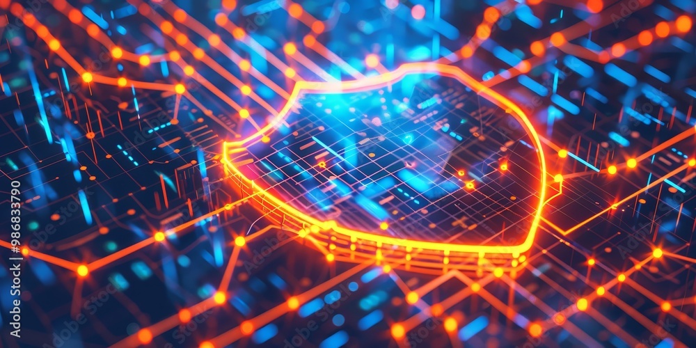 A digital firewall illustrated as a glowing shield protecting a network of interconnected nodes, symbolizing robust cybersecurity measures against online threats A digital firewall illustrated as a glowing shield protecting a network of interconnected nodes, symbolizing robust cybersecurity measures against online threats