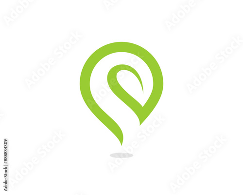 Green leaf with point location shape logo