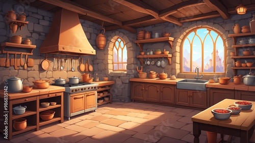 Cozy Castle Kitchen Cartoon Background Design