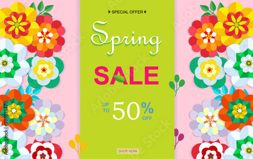 Spring sale background with beautiful flower, Spring Sale Banner