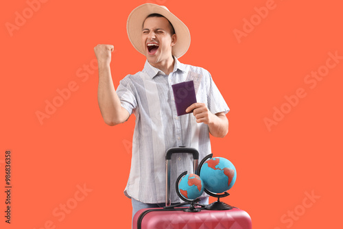 Excited young man with pass...