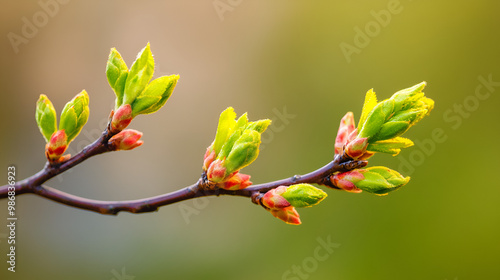 New buds on a tree branch, symbolizing the start of spring and renewal