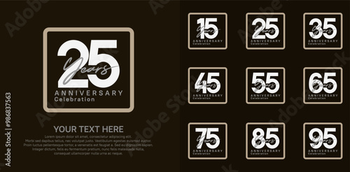anniversary set logo style with brown and white color in square for company celebration moment