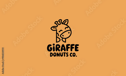 Cute giraffe donut shop logo illustration.