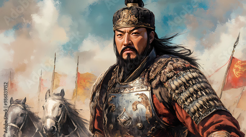 Genghis khan or genghis khan was a mongol leader and ruler famous for creating the largest terrestrial empire in human history. Mongolian Empire. Illustration photo