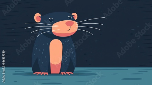 Cozy cartoon mole flat design side view underground theme water color complementary color scheme photo