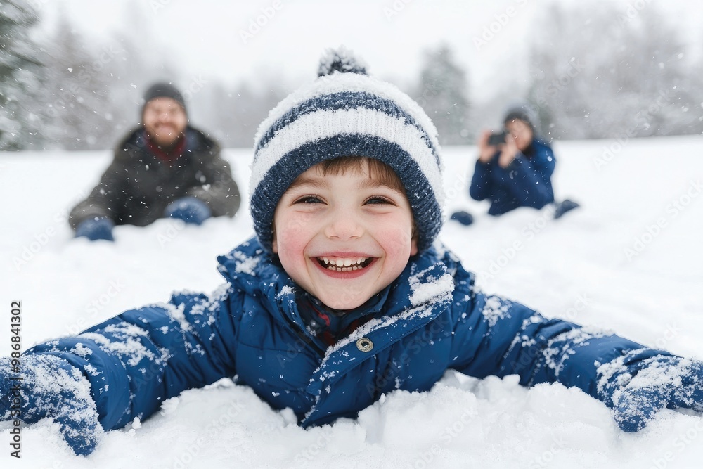 Joyful Children Making Snow Angels in Winter Wonderland Joyful Children Making Snow Angels in Winter Wonderland