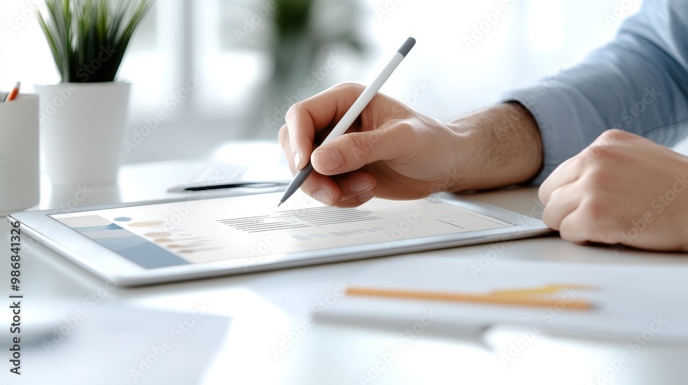 A graphic designer uses a stylus to create designs on a tablet, showcasing creativity and digital artistry. A graphic designer uses a stylus to create designs on a tablet, showcasing creativity and digital artistry.
