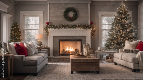 Beautifully Decorated Holiday Living Room