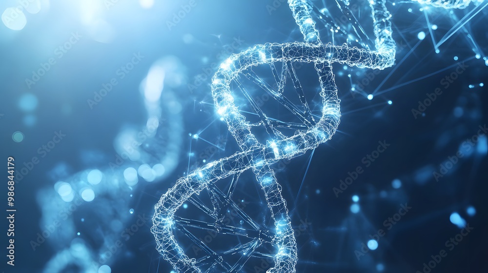 3D DNA helix structure with a biotechnology theme, featuring detailed molecular components and digital elements. 3D DNA helix structure with a biotechnology theme, featuring detailed molecular components and digital elements.