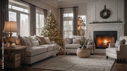 Beautifully Decorated Holiday Living Room