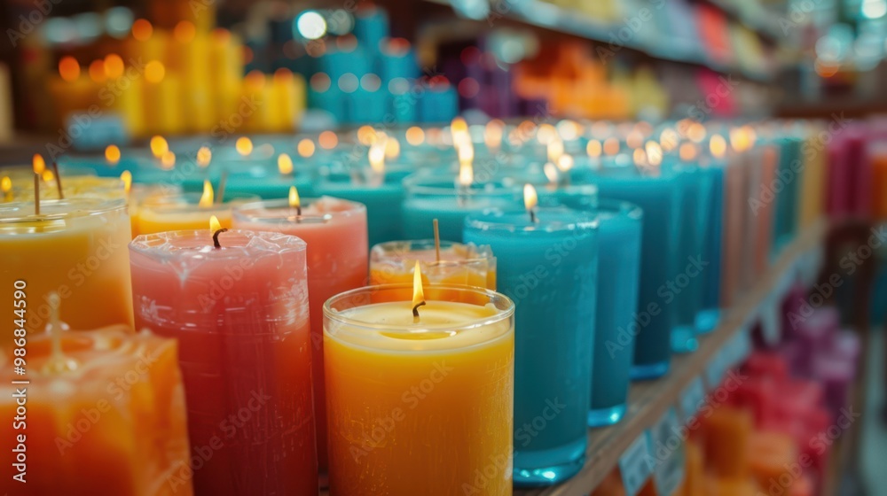 Candle Overload: Close-Up of Numerous Candles on Store Counter Candle Overload: Close-Up of Numerous Candles on Store Counter