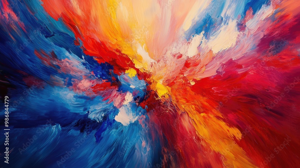 A vivid abstract color explosion, with bright reds, blues, and yellows swirling together A vivid abstract color explosion, with bright reds, blues, and yellows swirling together