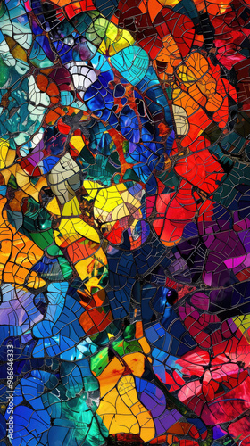 Vibrant abstract background featuring mosaic of colorful shapes and textures, creating dynamic and energetic visual experience. interplay of colors evokes sense of creativity and artistic expression