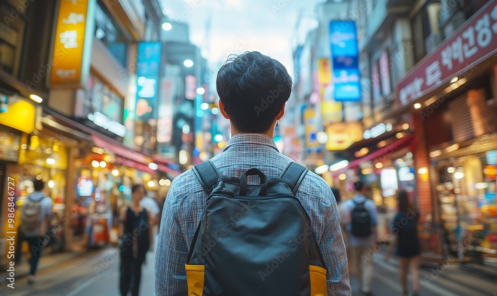 A Lone Traveler in the Bustling City