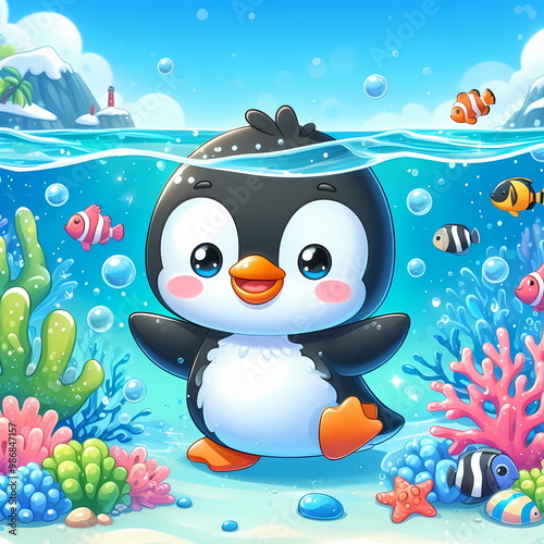 A closeup action shot of Penguin splashing in water.