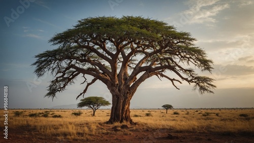 a vertical shot of a tree in the middle of a big tree during the daytime