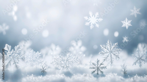 Snowflakes on snow background. Christmas and New Year concept.