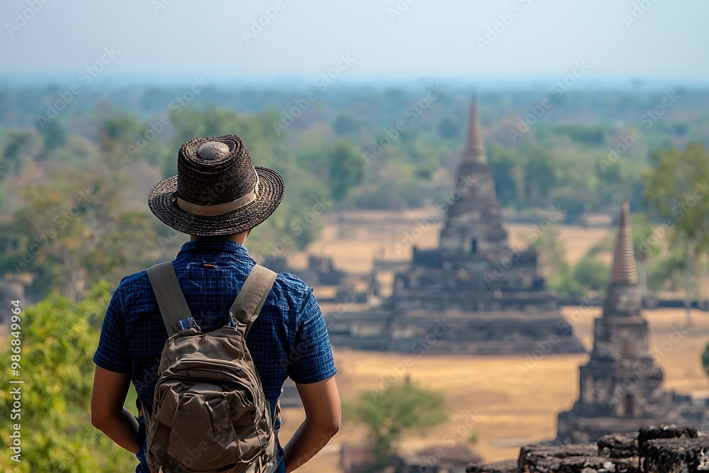 Man in Hat Viewing Ancient Ruins Man in Hat Viewing Ancient Ruins