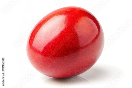 Vibrant red egg with smooth, glossy surface, isolated on white background, representing festivity and tradition