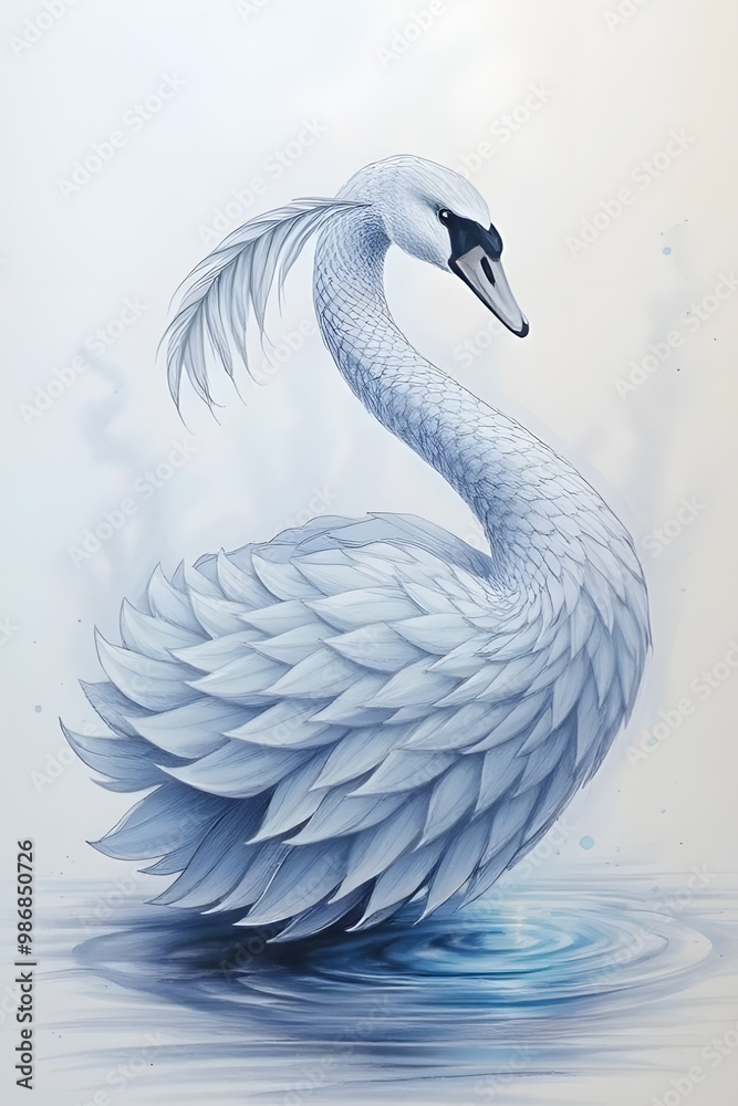 Fototapeta premium Elegant Blue Swan Illustration
