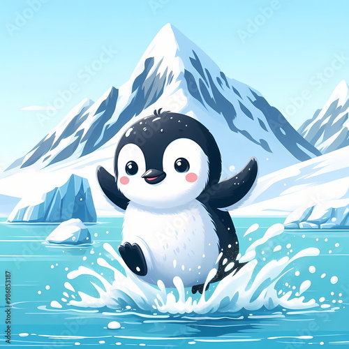 A closeup action shot of Penguin splashing in water.