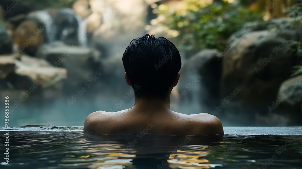 Tranquility by the Waterfall: A Moment of Relaxation in a Natural Hot Spring Tranquility by the Waterfall: A Moment of Relaxation in a Natural Hot Spring