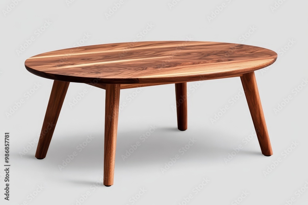 Mid-Century Modern Oval Wood Coffee Table with Tapered Legs, perfect for a living room or den. The table features a natural wood finish and a simple, elegant design. Mid-Century Modern Oval Wood Coffee Table with Tapered Legs, perfect for a living room or den. The table features a natural wood finish and a simple, elegant design.