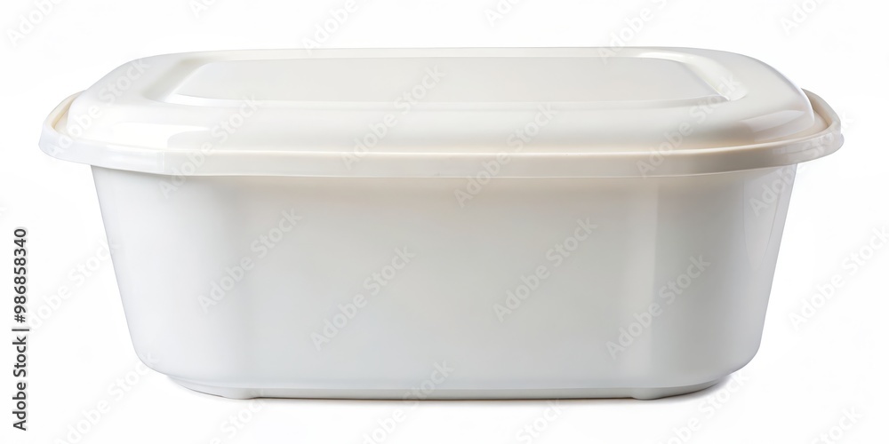 White plastic tub with lid isolated on white background for bathroom or laundry White plastic tub with lid isolated on white background for bathroom or laundry