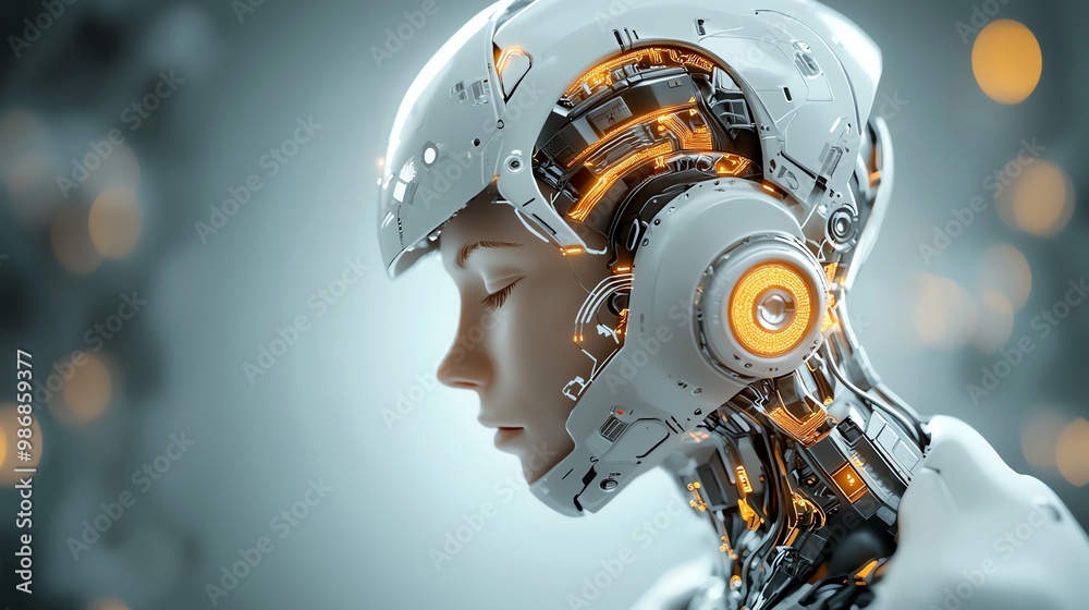 Cybernetic human with glowing circuits, futuristic design, 3D illustration Cybernetic human with glowing circuits, futuristic design, 3D illustration