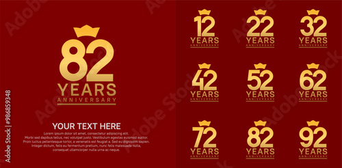 anniversary logotype set. golden color and crown can be use for celebration event photo