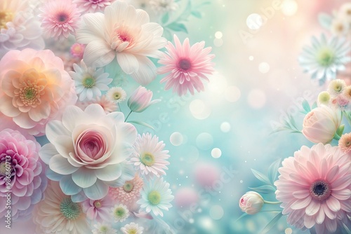 Delicate bouquet of pastel flowers on soft dreamy background