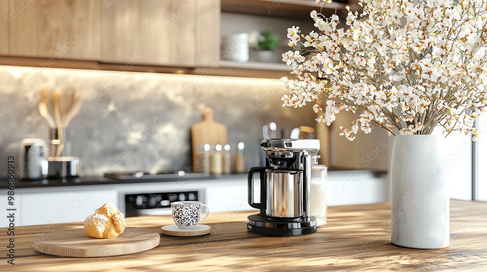 Fototapeta premium Modern kitchen interior with smart appliances, clean design, 3D illustration