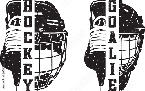 Distressed Split Hockey Goalie Helmet and Ice Skates, Ice Hockey, Winter Sports Cut Files