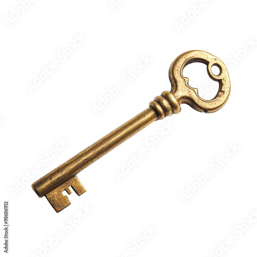 Golden key isolated on transparent background.