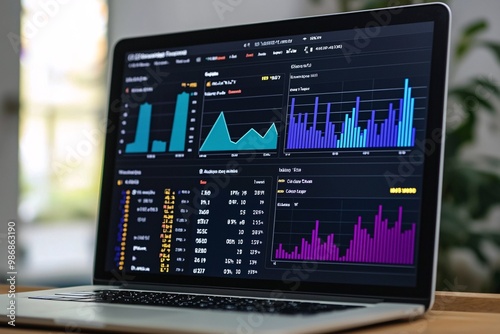 An engaging digital marketing dashboard displays vibrant charts and metrics that illustrate performance and growth trends.