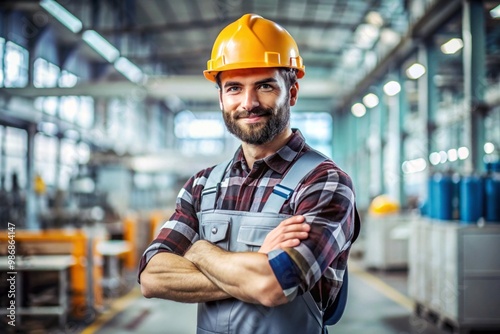 A man wearing a yellow hard hat and a red