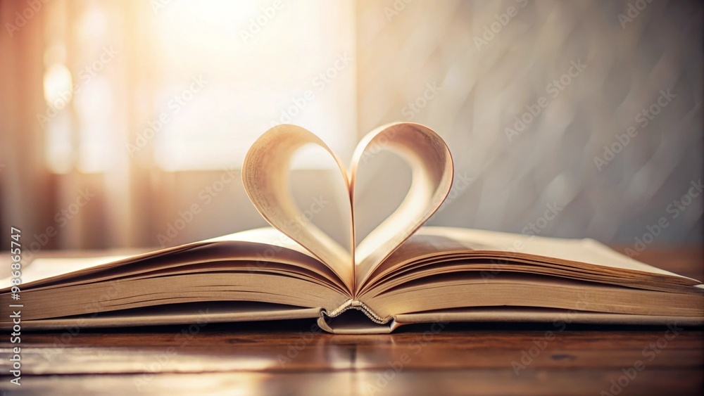 Book Pages Folded Into Heart Shape on Wooden Table Book Pages Folded Into Heart Shape on Wooden Table