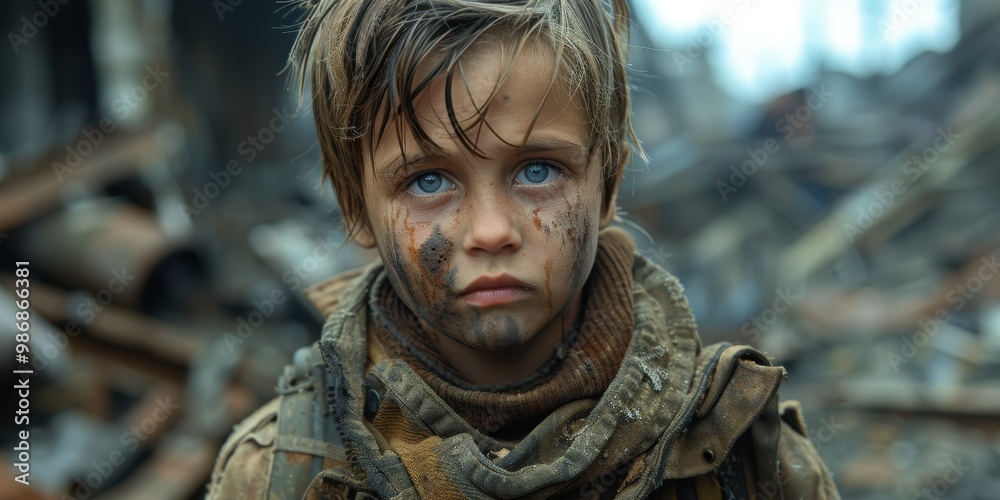 Obraz premium A Child's Resilience in a Post-Apocalyptic World