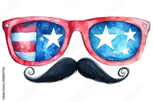 Sunglasses and mustaches. American flag.